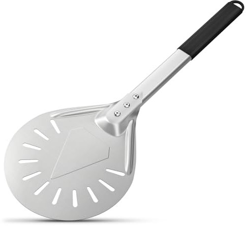 G.a HOMEFAVOR Perforierte Pizzaschaufel, 9 Zoll Pizzaschieber Pizza dreher aus Aluminium mit Rutschfestem Hitzebeständigem Griff, Pizzaschale für Hausgemachtes Pizza Brot