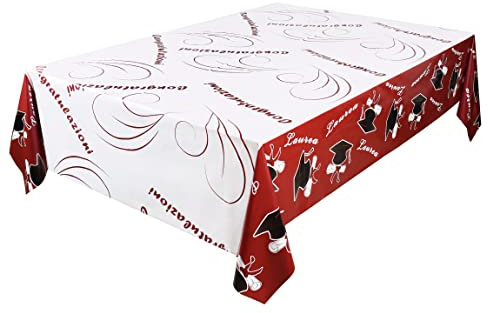 MKISHINE Tovaglia per festa di laurea,Usa e Getta per Tavolo Rettangolare, Rossa Laurea Gadeget Addobbi Decorazioni Festa di Laurea Party,140 * 180CM
