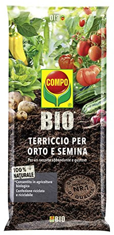 COMPO BIO Terriccio per Orto e Semina, Per Ortaggi, Frutta, Erbe Aromatiche e Piante Ornamentali, Consentito in Agricoltura Biologica, Sacco 10 L