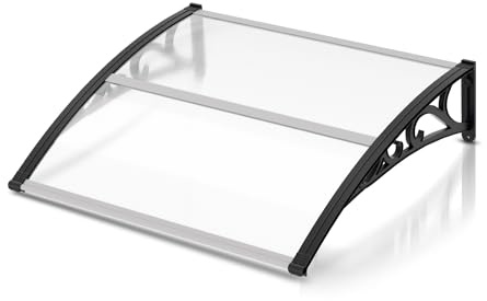 Gimisgun Vordach für Haustür 120 x 100 cm Pultbogenvordach Transparent Polycarbonat Pultvordach Überdachung 5 mm, PP Halterung,Türdach für draußen Sonnenschutz Regenschutz