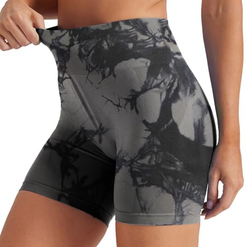 Friptspyg Donna Short da Ginnastica Effetto Push-up Adatti per Ciclismo con Vita Alta Senza Cuciture Perfetti per Allenamenti Fitness Corsa e Sport, Cravatta - Grigio Tinto S