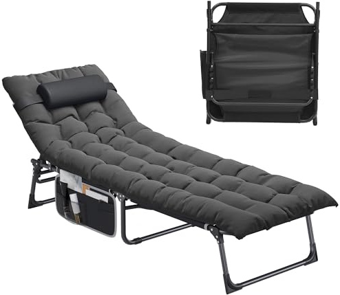 YITAHOME Sonnenliege Klappbar mit Kissen 190x68x31cm, Campingliege mit 5 Einstellbaren Positionen, Sonnenliegen mit Kopfteil & Seitentasche, Belastbarkeit bis 300lbs für Garten, Pool, Camping, Schwarz