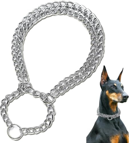 Voarge Collar para Perros de Acero Inoxidable, Doble Fila, Cromo, Ideal para Razas de Pelo Corto (60 cm)