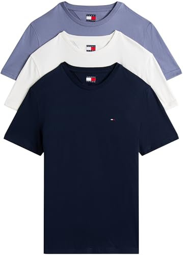 Tommy Jeans Herren TJM Xslim 3 Pack Tee Dm0dm21579 S/S T-Shirt, Multi (Ecru/Drk NGHT Nv/Blu Mmnt), L EU