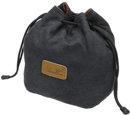 PATIKIL Pochette Souple pour Appareil Photo, Taille M, Étui de Protection Antichoc avec Cordon de Serrage en Flanelle Compatible avec Les Objectifs d'Appareil Photo Nikon, Noir