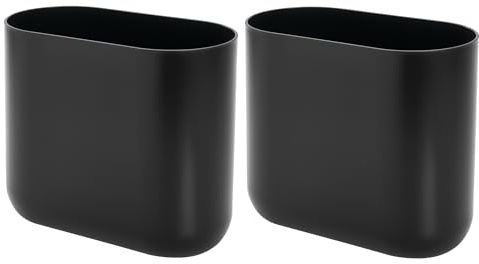 iDesign Small Slim Plastic Bathroom Trash Can, Garbage Can for Bedroom, Office, Desk, Dorm, 2-Pack, Black