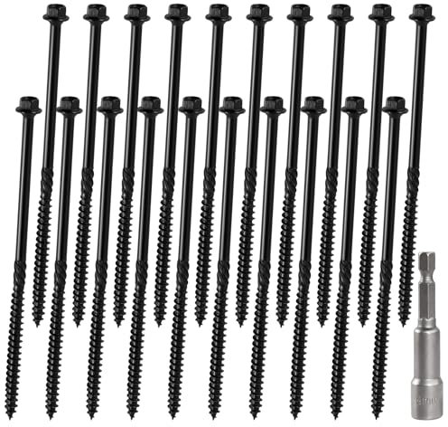 20 tornillos de madera de cabeza hexagonal de 150 mm, tornillos largos de fijación para marco de madera, construcción, terraza, jardín, durmiente, con destornillador
