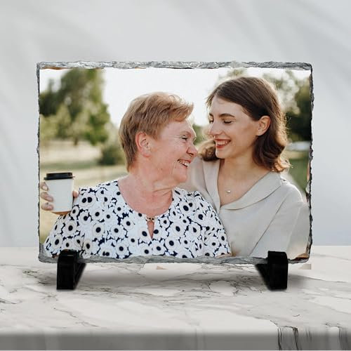 Personalized Photo Slate Plaque Frame, Customize Heart Round Square Shape Stone Picture, Custom Memorial Painting Gifts for Mothers Fathers Day Valentines Wedding Christmas (Rectangle-8 L x 6 W)