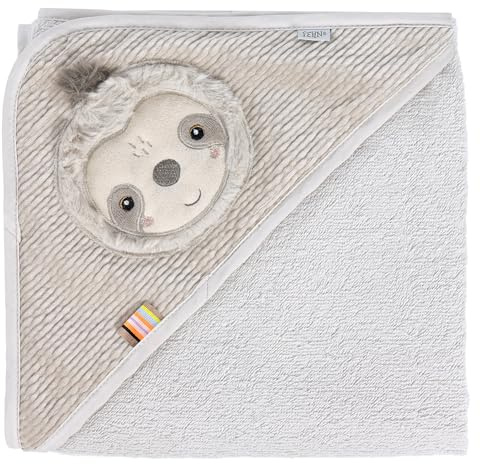 Fehn Toalla de baño con Capucha Perezoso - Poncho de baño de Rizo con Capucha y un Bonito Motivo de Perezoso - Gran absorbencia y suavida - para bebés y niños pequeños a Partir de 0+ Meses