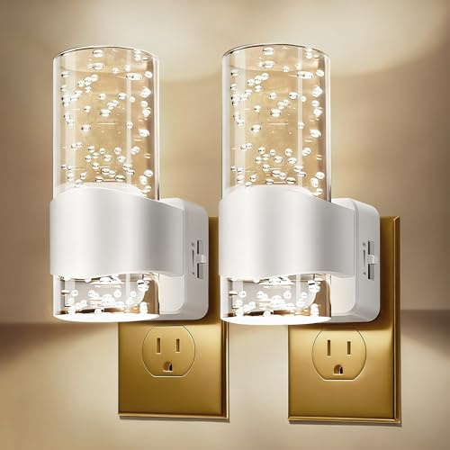 HOTEKME Night Lights Plug into Wall, Dimmable LED Night Light with Dusk to Dawn Sensor, Plug in Night Light Brightness Adjustable, 2 Pack 3000K Acrylic Nightlight for Bathroom Hallway
