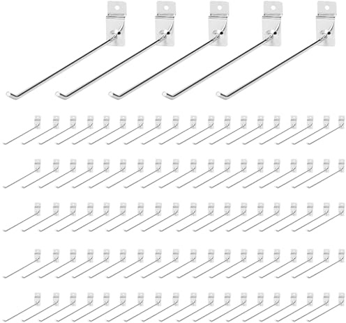 ybaymy Pack of 100 Slat Wall Hooks, 20 cm Tool Wall Display Hooks, Perforated Wall Hooks, Pegboard Hooks, Slat Wall Hangers, Metal Slatwall Hooks for Supermarket Shelves, Garages, Workshop