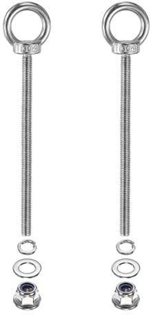PATIKIL M6 X 100mm Bullone Ad Occhiello Con Spalla, 2 Pz 304 Acciaio Inossidabile Anello Di Sollevamento Bullone Filettato Con Dadi A Flangia E Rondelle Piane E Di Bloccaggio