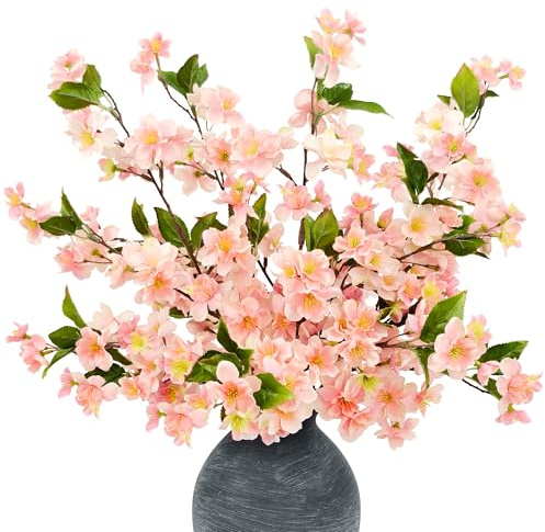 4 fiori di ciliegio artificiali, 60 cm, fiori artificiali, fiori di ciliegio, arbusto pasquale, decorazione primaverile, fiori di seta come veri, fiori di pesca, per vaso da pavimento, decorazione da