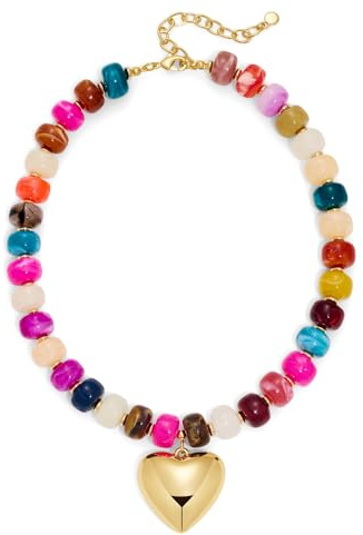 FAUTHENTICUTE Chunky Gold Heart Necklaces For Women With Colorful Beads Boho Beaded Statement Necklace Short Heart Choker Necklace Gift Mothers Day Gifts