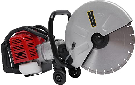 JH-350 - Sierra circular de gasolina para hormigón, 52 cc, con disco de diamante de 350 mm, cortador en húmedo para asfalto, adoquines, paredes, profundidad de corte máx. 120 mm, incluye manguera de