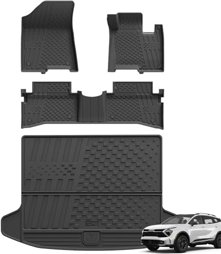 3W Boot liner & Floor Mats Fit for Kia Sportage [PHEV] 2023 2024 2025 2026 (Not for Hybrid), TPE Dog Friendly All Weather Waterproof Anti-Slip Easy Clean Heavy Duty Accessories