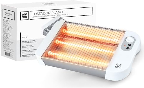 EMMA, Tostadora, 900W, 35x21x6.5 cm, Blanco, Ranuras Anchas, Múltiples Niveles de Tostado, Bandeja Recogemigas, Ideal para Desayuno, Su potencia de 900W asegura un calentamiento eficiente y resultados