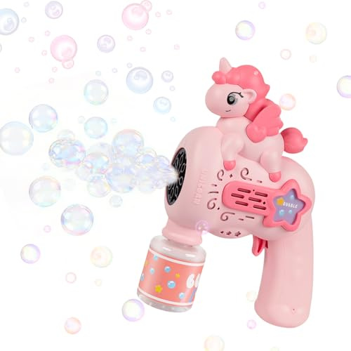 Einhorn Elektrisch LED Seifenblasenmaschine Kinder - Automatische Seifenblasen Pistole, Rosa Seifenblasenpistole Kinder, Bubble Gun, Geschenke für Mädchen, Seifenblasen für Hochzeit, Festivals, Partys