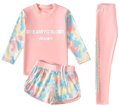 Traje de baño de manga larga para niña y niño, con bañador Rashguard Set Protección Solar LSF 50+ Camiseta de natación 3 piezas