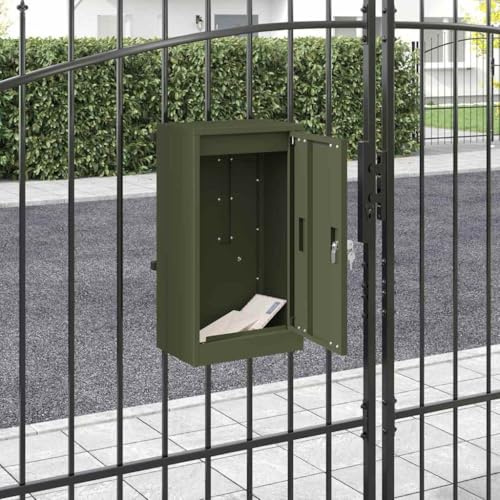 LoogCape Brevlåda med förvaring, olivgrön, 30 x 20 x 55 cm, av stål, väderbeständig, för utomhusbruk med lås, paketlåda, visningsfönster, tidningsfack, stöldskydd, för trädgård, ytterdörr, staket