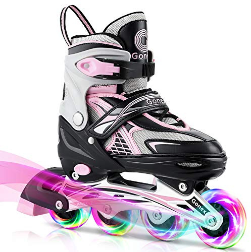 Gonex Inline Skates for Girls Boys Kids, Adjustable Light Up Roller Blades | Adjustable 4 Sizes in 1, Aluminum Frame, ABEC-7 Bearings, 64mm PU Wheels, Children Teens Women Indoor Outdoor Skating