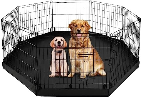 PJYuCien Dog Playpen with Bottom Pad - Metal Foldable Exercise Pen, 8 Panels 24 H x 24 W Indoor Outdoor Pet Fence Puppy Crate Kennel, Black