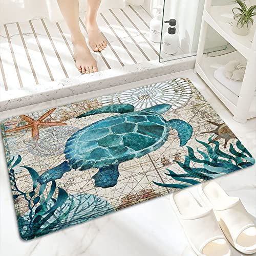 ANNKOOT Badematte, rutschfest Waschbar Badezimmerteppich 60x100 cm,Schildkröte,Badvorleger mit Wasserabsorbierenden, Weichen Mikrofasern für Badewanne, Dusche und Badezimmer