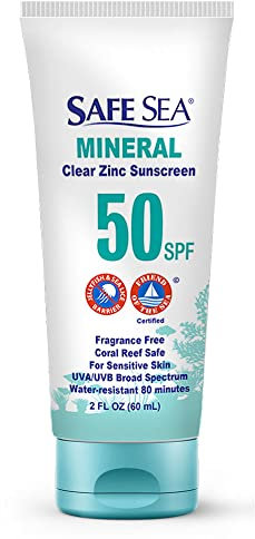 Safe Sea Zinc Oxide Sunscreen SPF50 | Clear Mineral Face Sunscreen Without White Cast | Anti-Jellyfish Sting Protective Lotion | Coral Reef Safe | Travel Size - 60ml (1 tube)