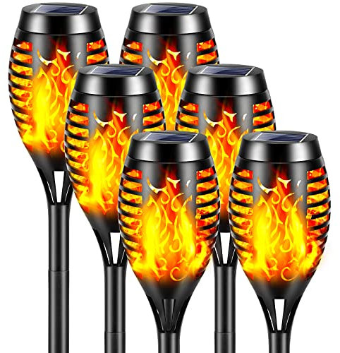 YAZEKY Lumières Flamme Solaire Exterieure,6 Pièces 12 LED Lampe Solaire Flamme Torche Jardin Exterieur Étanche IP65,Lumiere Torche Solaire avec Flammes Réalistes pour Décor,Jardin,Patio,Chemins,Cour