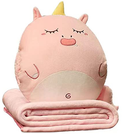 YGMXZL Reisedecke und Kissen mit Bezug, 3 in 1 Nickerchen Kissen Decke Autosofa Rückenlehne Kissen für Kinder und Freunde (Schweine, L)