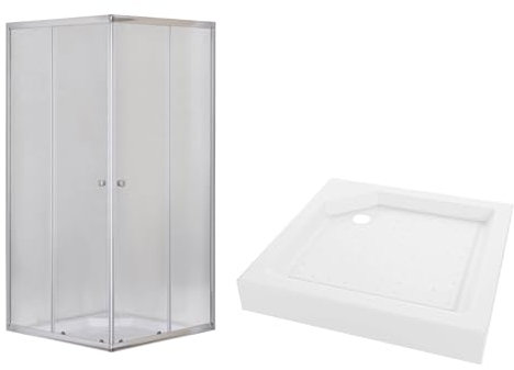 VBChome Duschkabine 90x90x185 cm Chrom mit Duschwanne Quadrat Duschtasse Eckeinstieg Duschwand Schiebetür Duschabtrennung Klares Sicherheitsglas Dusche Duschtrennwand Quadrat 90x90 cm Chrom