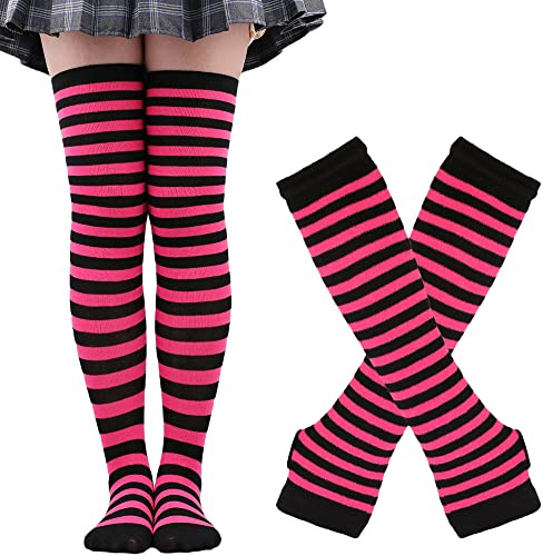 DRESHOW Calcetines Hasta la Rodilla Cosplay Casual Sobre la Rodilla Medias Hasta el Muslo Calcetines Largos Guantes Sin Dedos para Mujer Niña