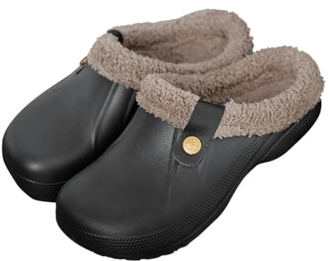 ticticlily Chaussons Femmes Hiver Sabots Fourrées Hommes Chaude Peluche Pantoufles Maison Imperméables Chaussures de Jardin A Gris 39-40 EU