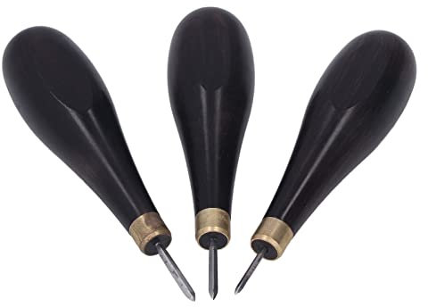 Lot de 3 alènes de couture en bois de santal, haute dureté pour couture et loisirs créatifs