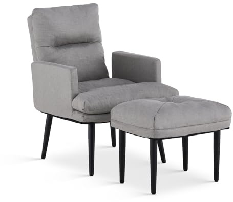 TUKAILAi Sillón de Relax con Reposapiés, Sillón Reclinable con Respaldo Ajustable 180°, Sillón de Televisión Tela Marco en Metal para Lectura Dormitorio Comodos 63 * 65 * 85CM (Gris Claro)