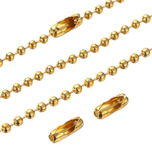 PATIKIL Kulkedja med pärlor 2,4 mm x 10 cm, 150 st förlängningskedja i rostfritt stål med kontakter för takfläkt, ljus, nyckelring, gör-det-själv, guldton