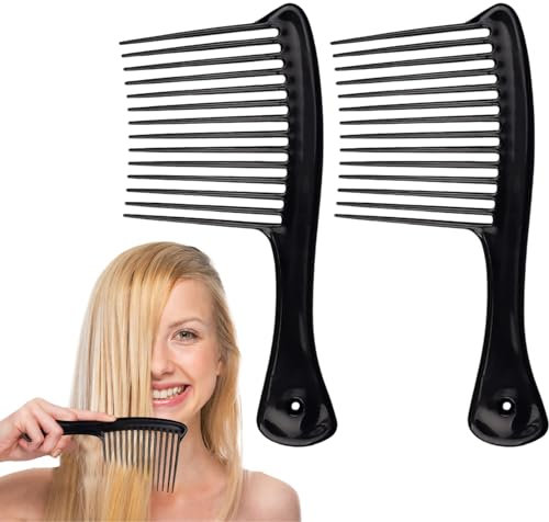 2 Pcs Afro Hair Comb Long Teeth Black Plastic for Long Curly Thick Dry Wet Hair Girls Women