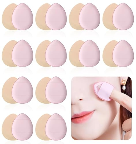 12 Mini Houppettes à Maquillage Douces pour Fond de Teint, Éponge Cosmétique Rose, Sec et Humide, Lavable et Réutilisable, Outil de Maquillage pour Poudre, Correcteur et Fond de Teint