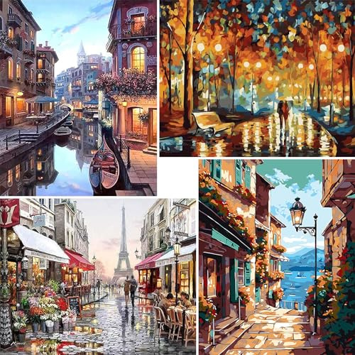 TARATH Pintura por número de adultos, pintura por números, pintura por números de flor con pinceles de pigmento acrílico para decoración interior de arte, 40 x 50 cm (sin marco) - Paquete de 4