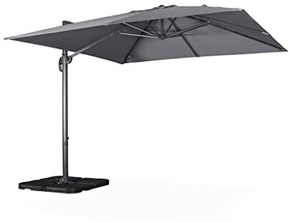 sweeek - Parasol déporté carré gris 3x3m structure grise + Lot de 4 dalles à lester 50x50cm