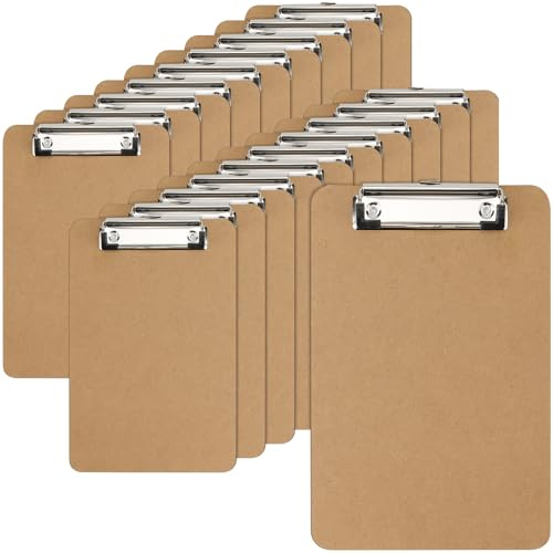 NAMYEUT Confezione da 20 tavolette portablocco A5 in truciolato con foro per appenderlo, clip in legno con clip a basso profilo, per forniture per ufficio e ristorante