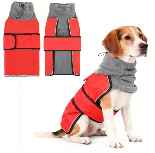 KOOLTAIL Dog Snow Jacket Winter Coat for Small Medium Dogs, Waterproof&Windproof Puppy Jacket with Fleece Lining and High Collar for Cold Weather, Warm Pet Snowsuit Vest Clothes with Leash Hole, Red L