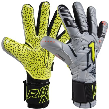 Rinat Guante de Portero Kratos SGR, Plata/Amarillo, Unisex Adulto