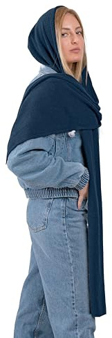Sciarpa con cappuccio per donna o ragazza - in lana lavorata a maglia - paraorecchie, scaldacollo e copritesta - Made in Italy (Jeans)