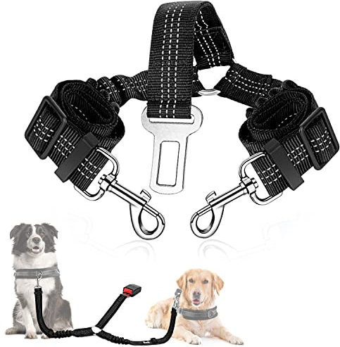 SlowTon Anschnallgurt Hund Auto, 2 in 1 verhedderungsfreier langlebiger elastischer Hundegurt fürs Auto, Verstellbarer reflektierender Sicherheitsgurt Hunde für Auto auf Reisen & Ausgehen