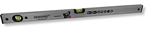 DEWEPRO® Magnet Wasserwaage 180cm aus Aluminium - 2 Libellen - innenliegende, starke Magnete - Magnetwasserwaage präzise, robust, Silber eloxiert