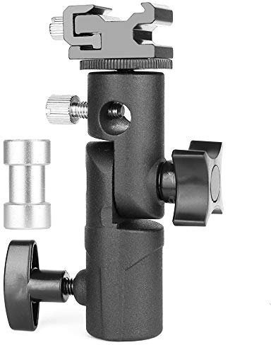 Blitzschienen, Blitzneiger 3-teilig Schirm-Halter mit Blitzschuhe und 1/4 & 3/8 Spigot für Lampenstativ, Blitzgeräte und Reflexschirme/Durchlichtschirme Fotostudio