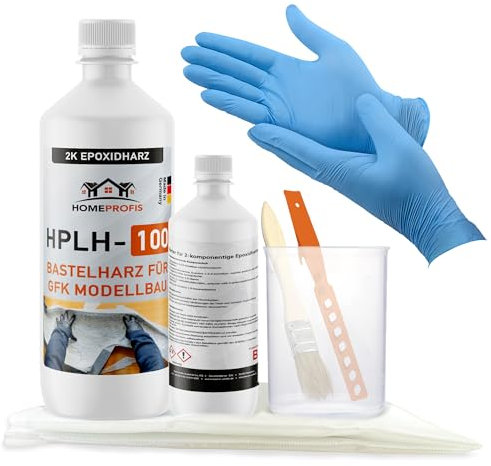 Home Profis® HPLH-100 glasklares 2K Epoxidharz (600g) inkl. 1m² GFK Glasfasermatte (110g/m²) & Werkzeug | Formbau, Reparatur und Ausbesserung, Bootsbau, Fahrzeugbau