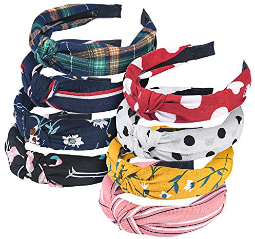URAQT Bandeau Cheveux Femme, Boho Bandeaux pour Les Femmes Fleur Vintage Imprimé Serre Tête, Bandeaux avec Nœuds Hair Accessoires pour Femme 8PCS