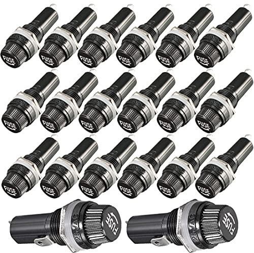 GUUZI Portafusibile a Pannello con Tappo a Vite AC 125V/15A 250V/10A Nero con Portafusibile in Vetro 5×20mm (20 set)